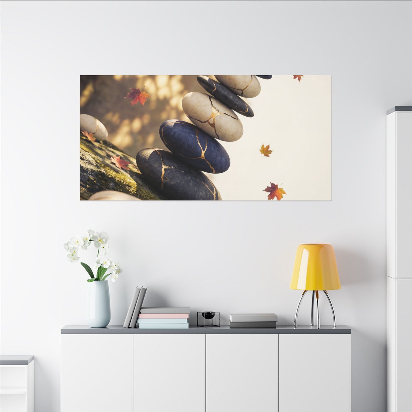 Ma River Stones Canvas Art - Kintsugi Gold Vein