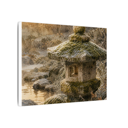 Winter Stone Lantern Watercolor Canvas Art | Earthy Decor