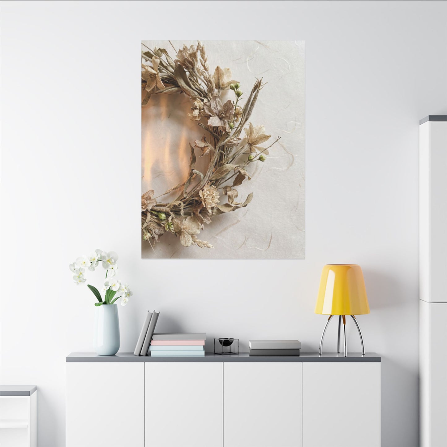 Dried Flowers Japanese Pattern Canvas Art | Neutral Japandi Art