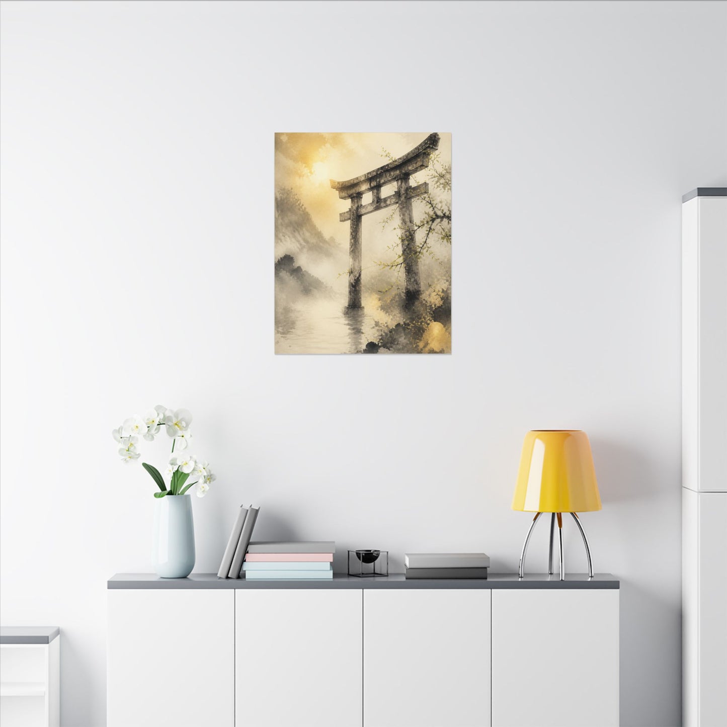 Spring Torii Gate Sumi E Canvas Art | Tranquil Decor