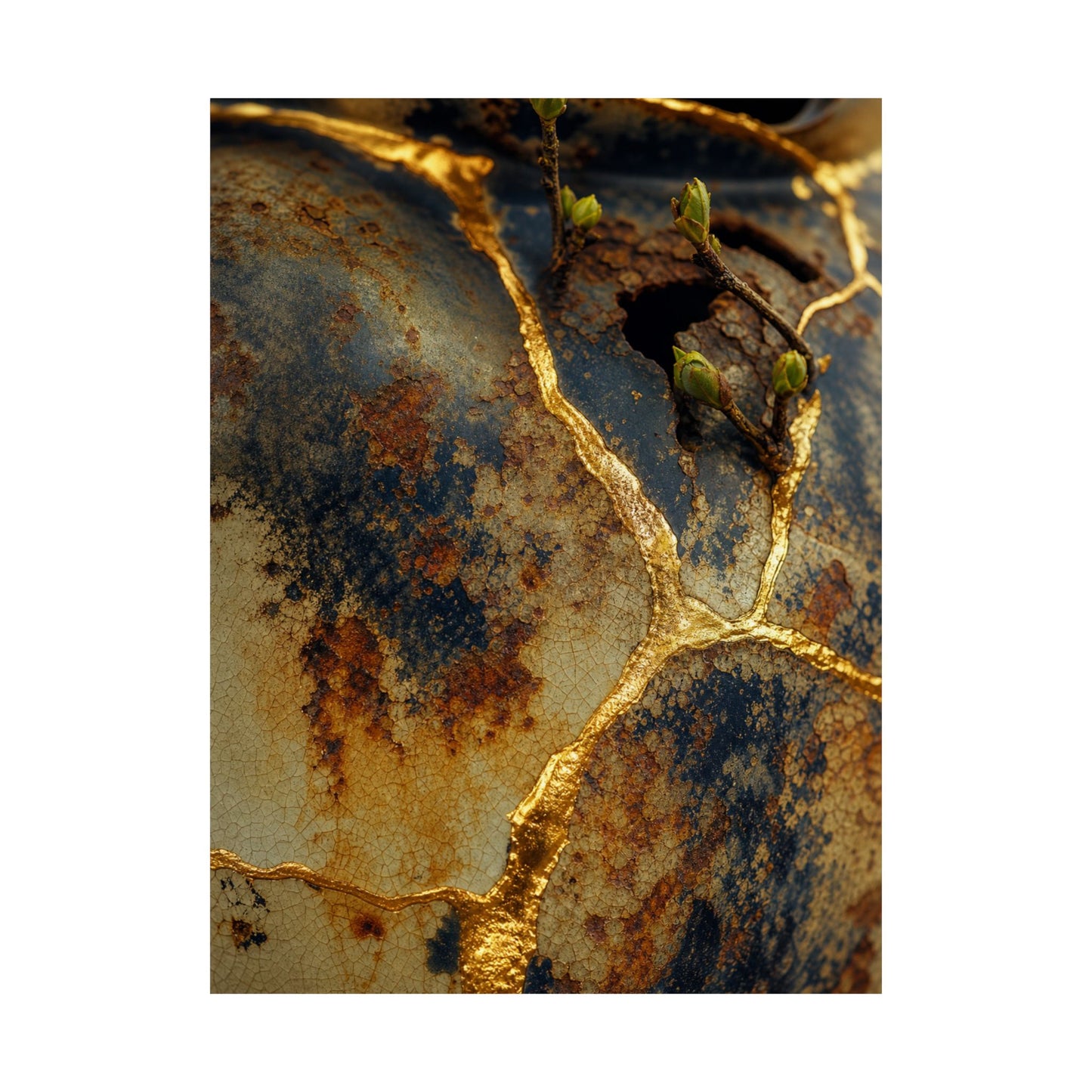 Healing Rust Patina Wall Art Print - Crackle Gold Kintsugi