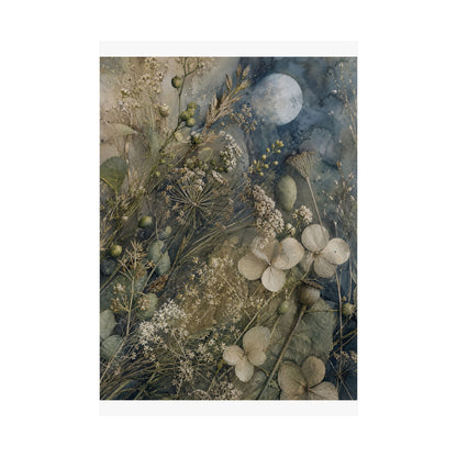Japandi Dried Flowers in Moonlight | Watercolor Wall Art Print