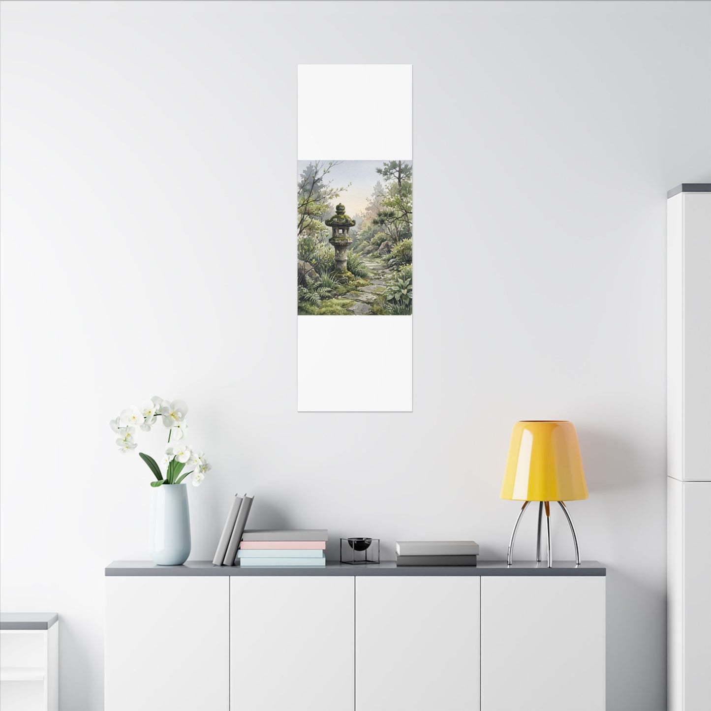 Neutral Stone Lantern Canvas Art - Watercolor Japandi