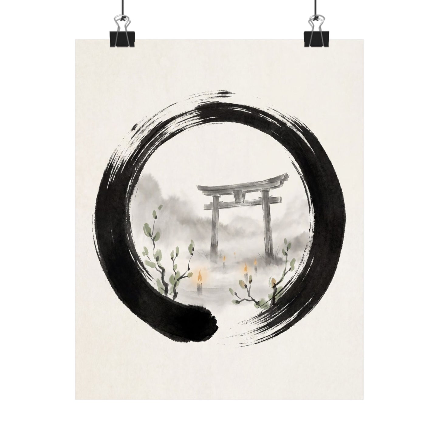 Spring Torii Gate Enso Wall Art Print | Calm Decor Art Print