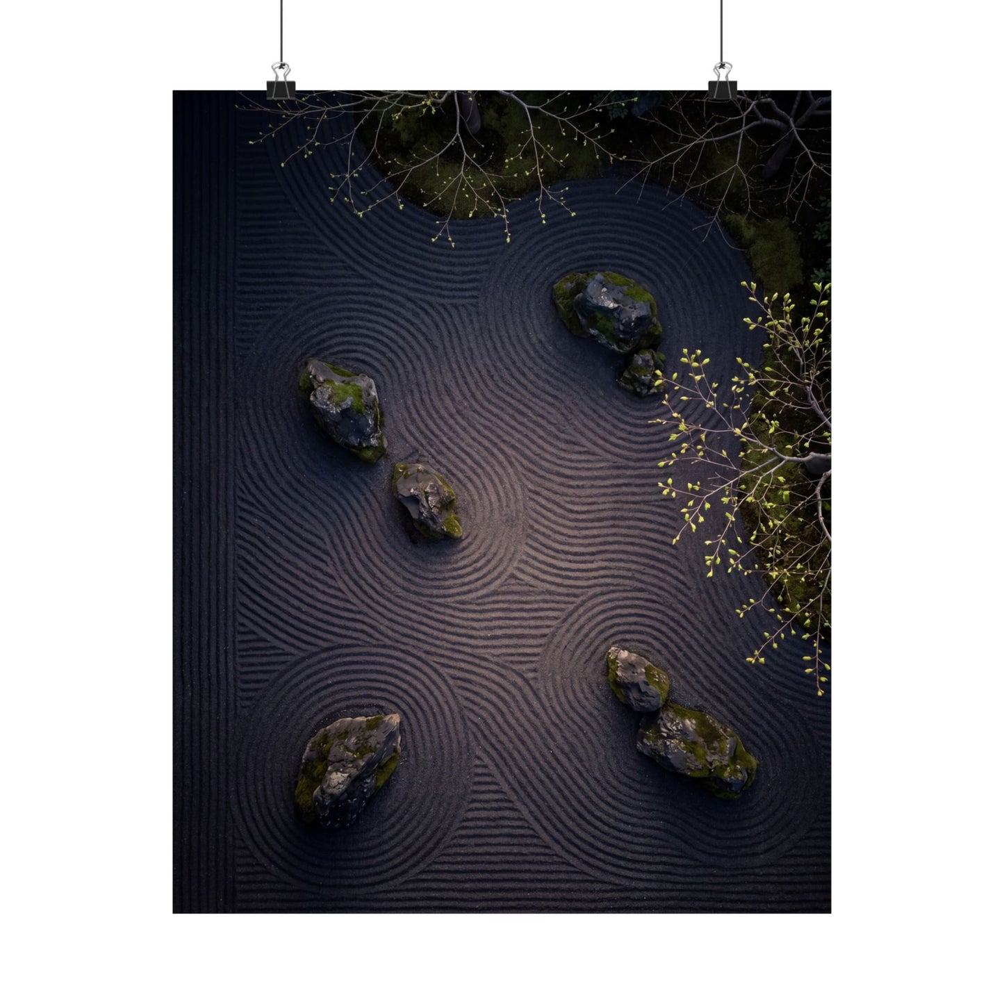 Rock Garden Shadow Zen Wall Art Print | Atmospheric Dark Japandi Art