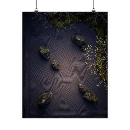 Rock Garden Shadow Zen Wall Art Print | Atmospheric Dark Japandi Art