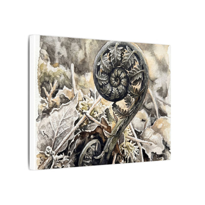 Japandi Fern Unfurling in Golden Hour | Watercolor Canvas Art