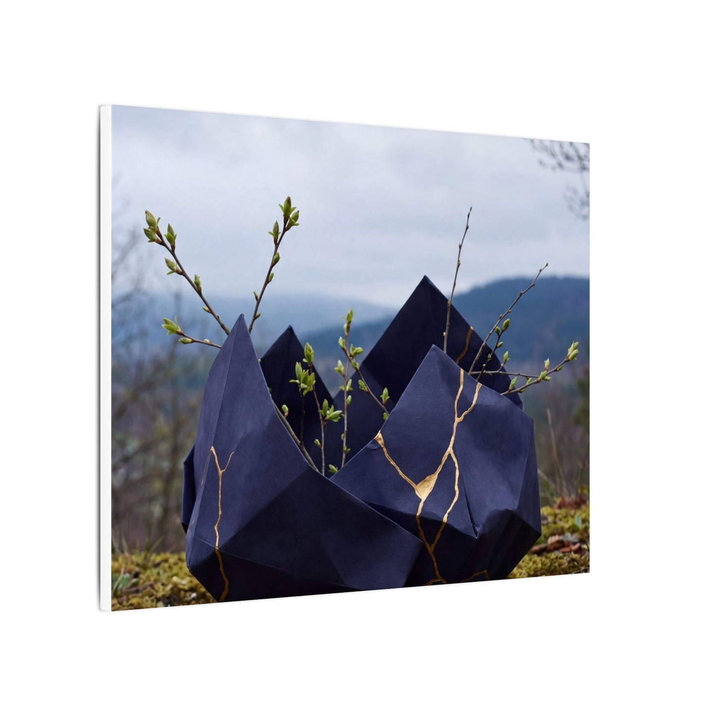 Paper Fold Canvas Art | Spring Kintsugi Gold Repair Art