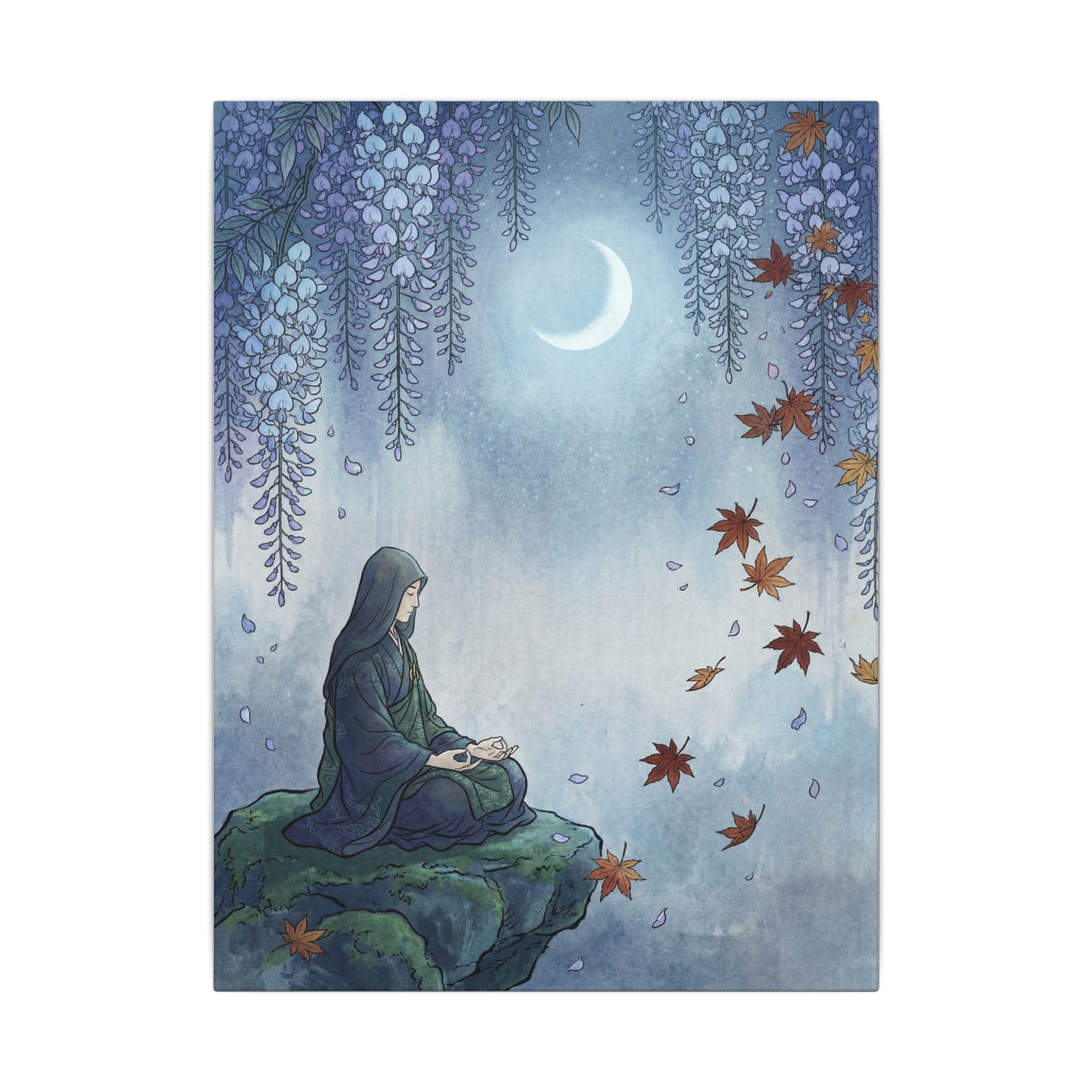 Zen Wisteria in Moonlight | Ukiyo E Inspired Canvas Art
