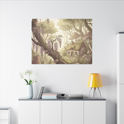 Summer Wisteria Mushroom Illustration Canvas Art | Enchanting Decor