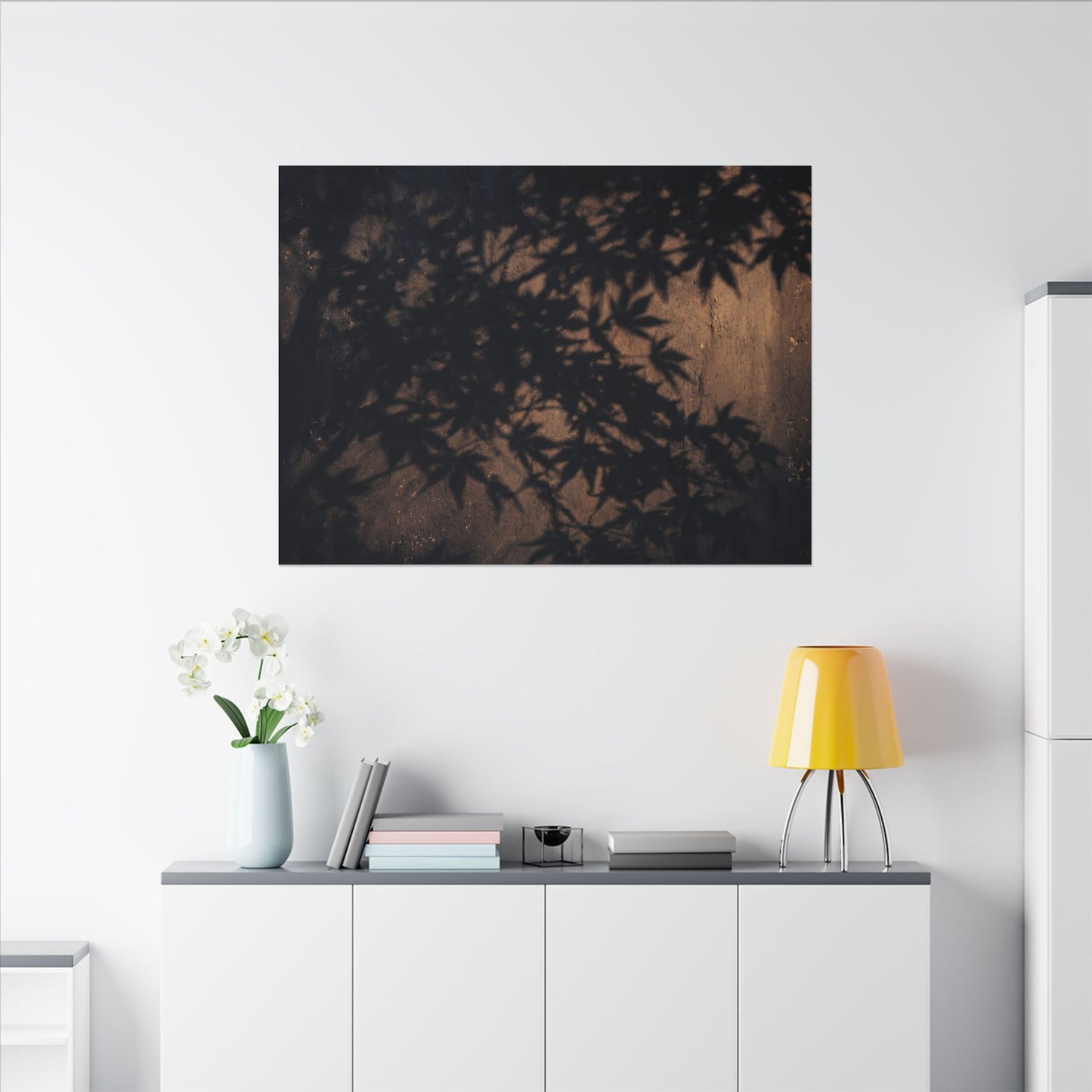 Shadow Play Autumn Canvas Art | Dark Japandi Atmospheric Design