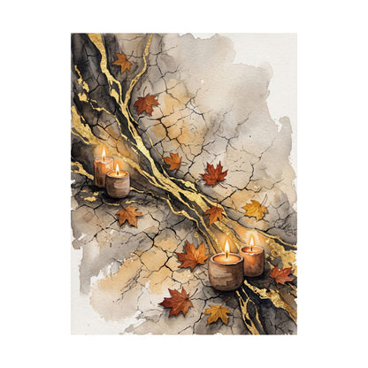 Japandi Cracked Earth in Candlelight | Watercolor Wall Art Print