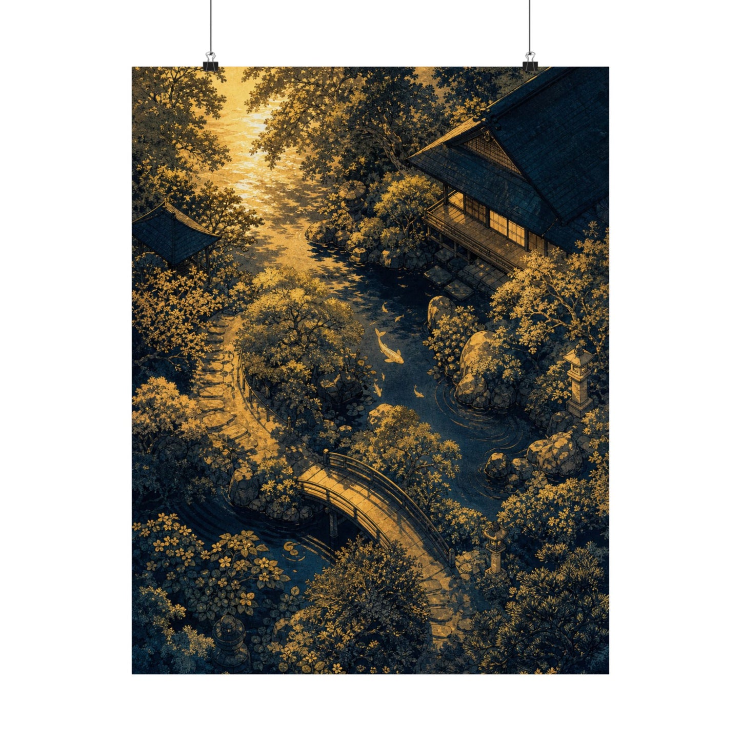 Moonlit Garden Ukiyo E Inspired Wall Art Print | Calm Zen Art