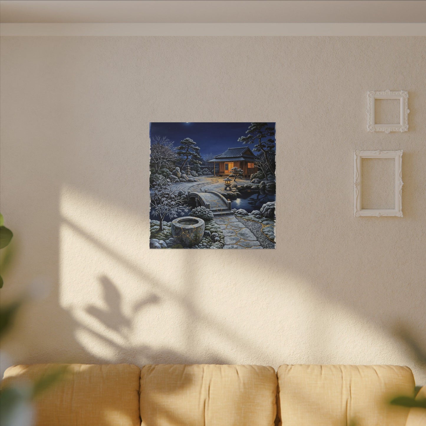 Moonlit Garden Winter Canvas Art | Kintsugi Artful Design
