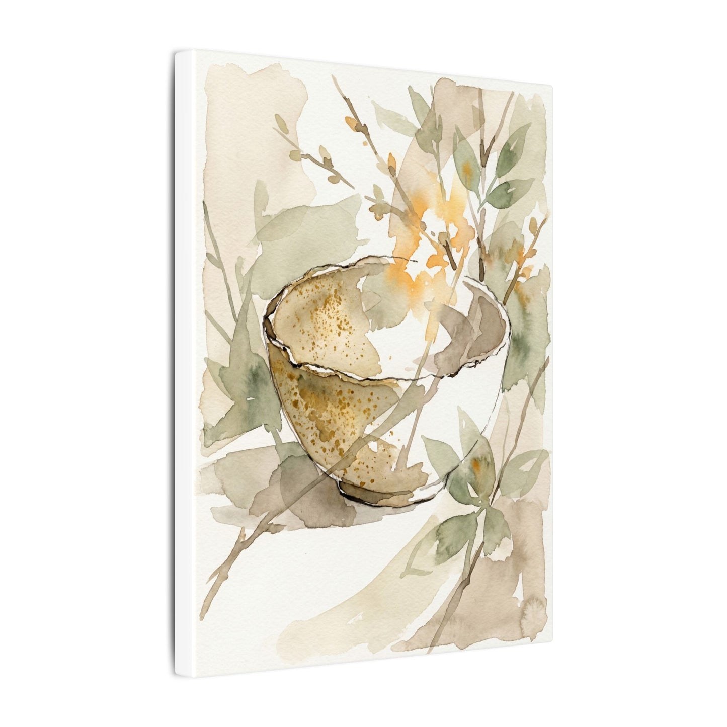 Spring Ceramic Bowl Watercolor Canvas Art | Neutral Decor