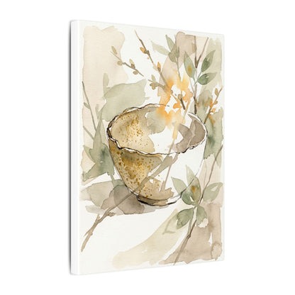 Spring Ceramic Bowl Watercolor Canvas Art | Neutral Decor