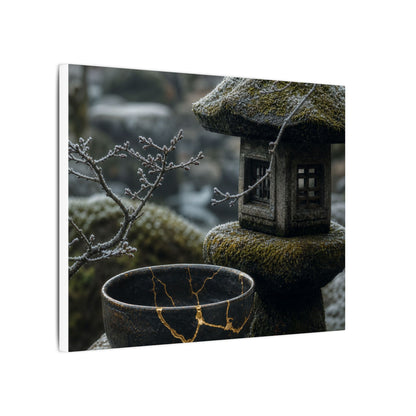 Stone Lantern Canvas Art | Winter Kintsugi Gold Repair Art