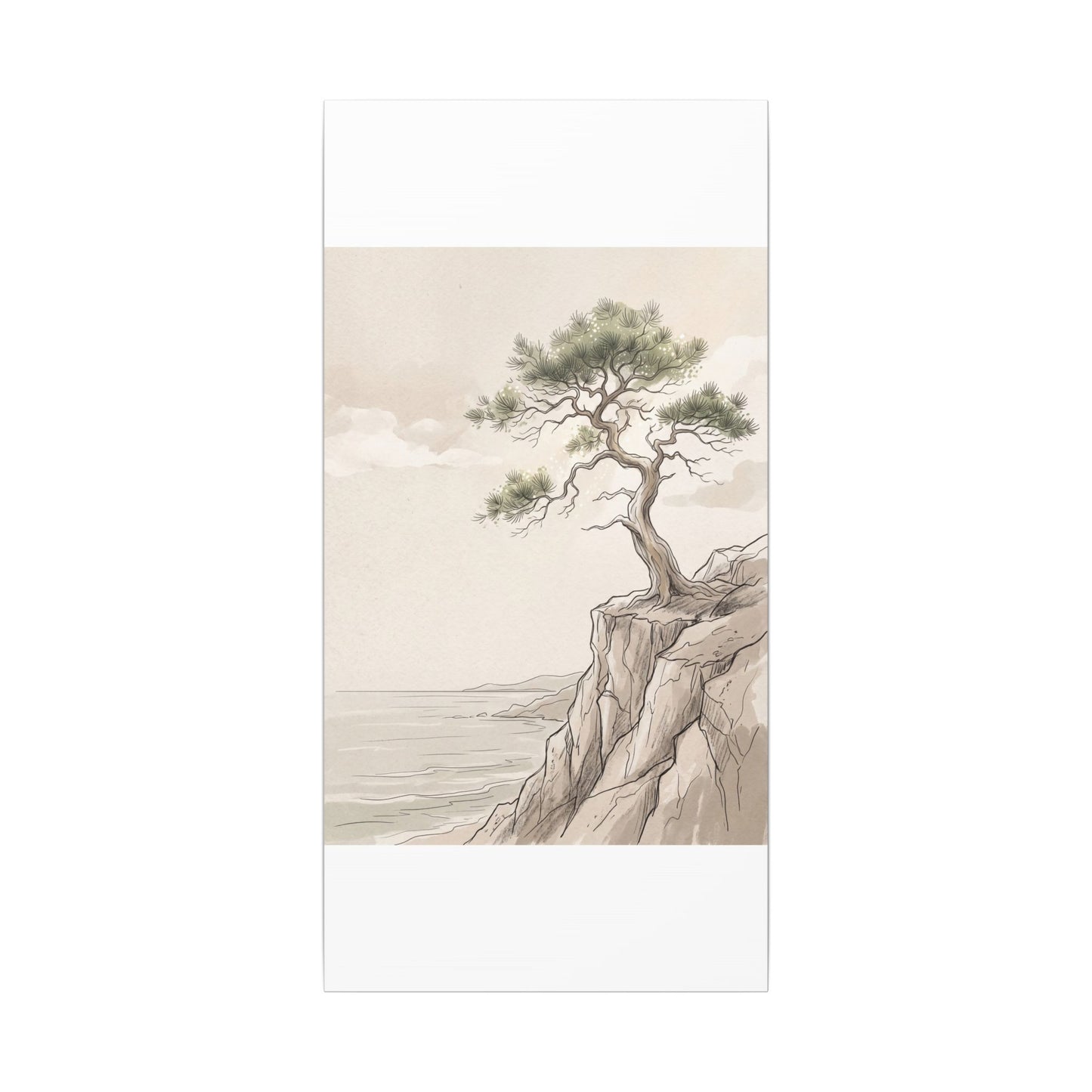 Japandi Pine Tree in Dappled | Minimal Line Canvas Art