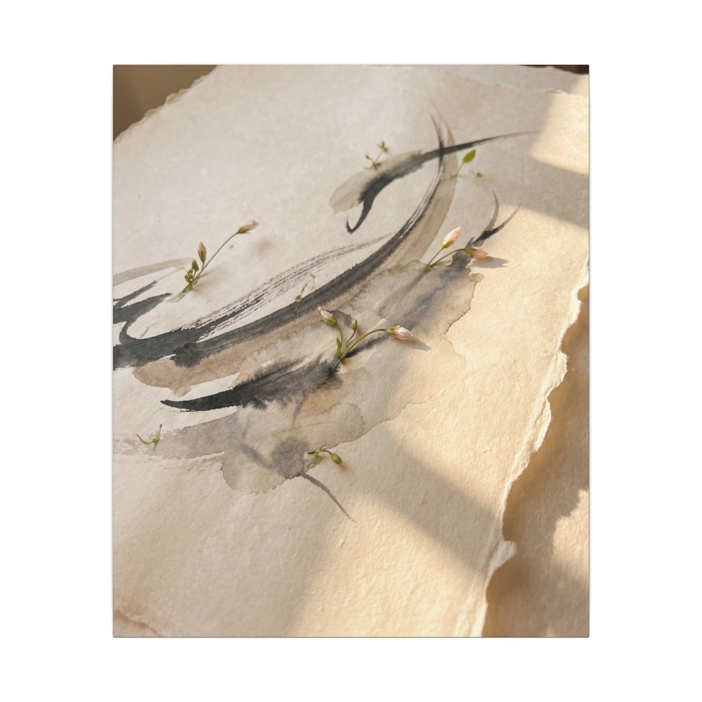 Ink Brushstroke Watercolor Canvas Art | Neutral Japandi Art