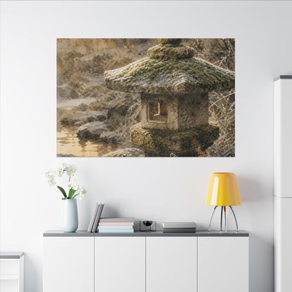 Winter Stone Lantern Watercolor Canvas Art | Earthy Decor