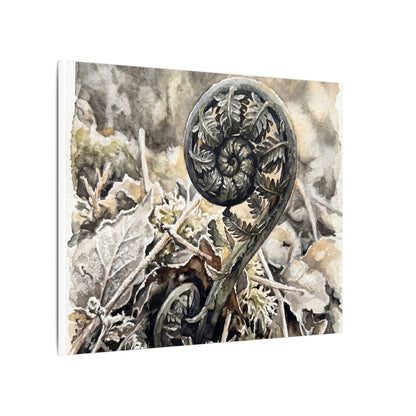 Japandi Fern Unfurling in Golden Hour | Watercolor Canvas Art