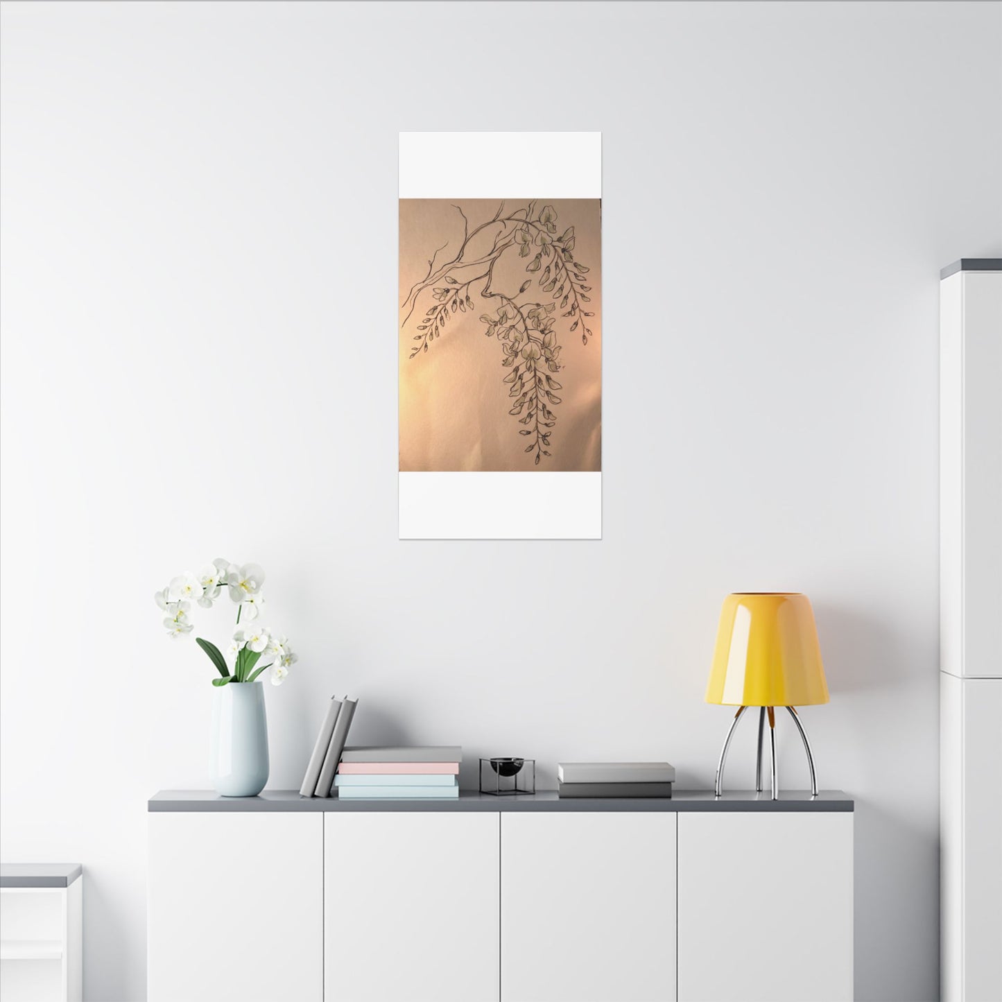 Japandi Wisteria in Candlelight | Minimal Line Canvas Art