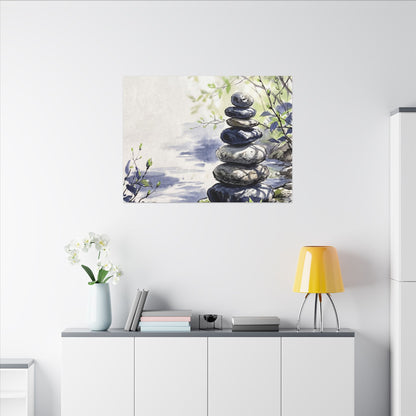 River Stones Sumi E Canvas Art | Serene Zen Art