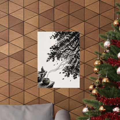 Contemplative Incense Smoke Wall Art Print - Ukiyo E Inspired Zen