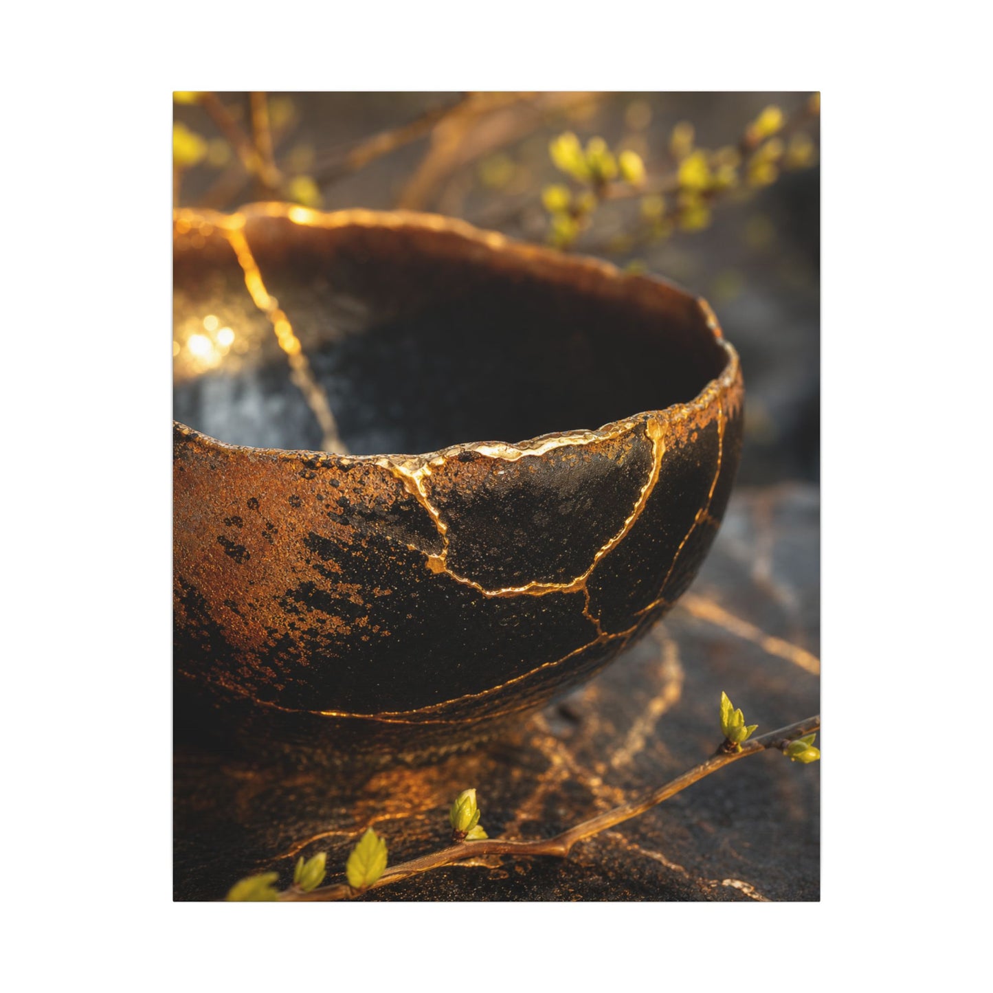 Kintsugi Ceramic Bowl in Golden Hour | Gold Vein Canvas Art