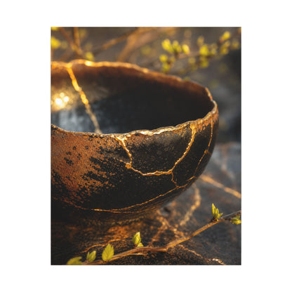 Kintsugi Ceramic Bowl in Golden Hour | Gold Vein Canvas Art