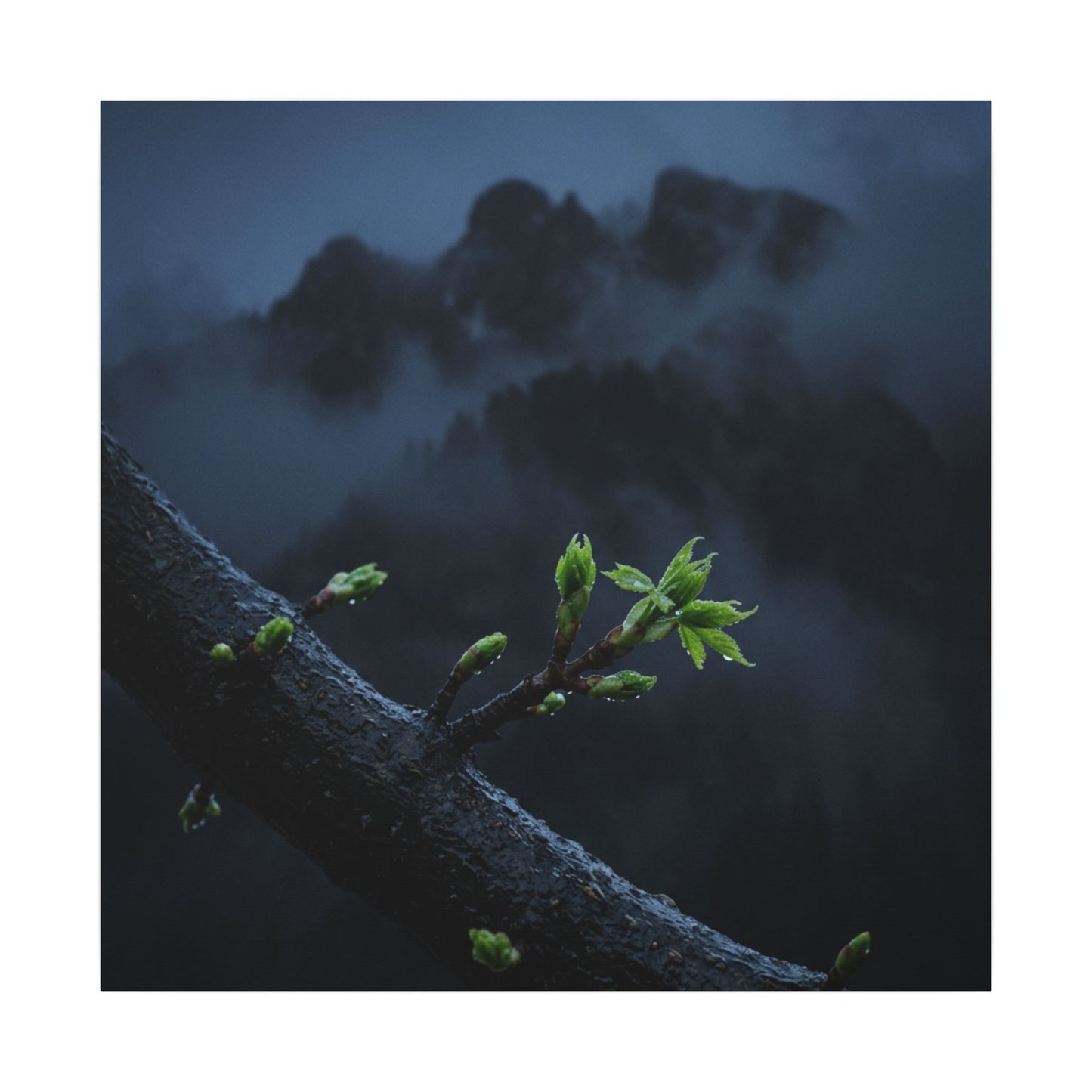 Moonlight Mountain Mist Canvas Art - Dark Japandi Kanso