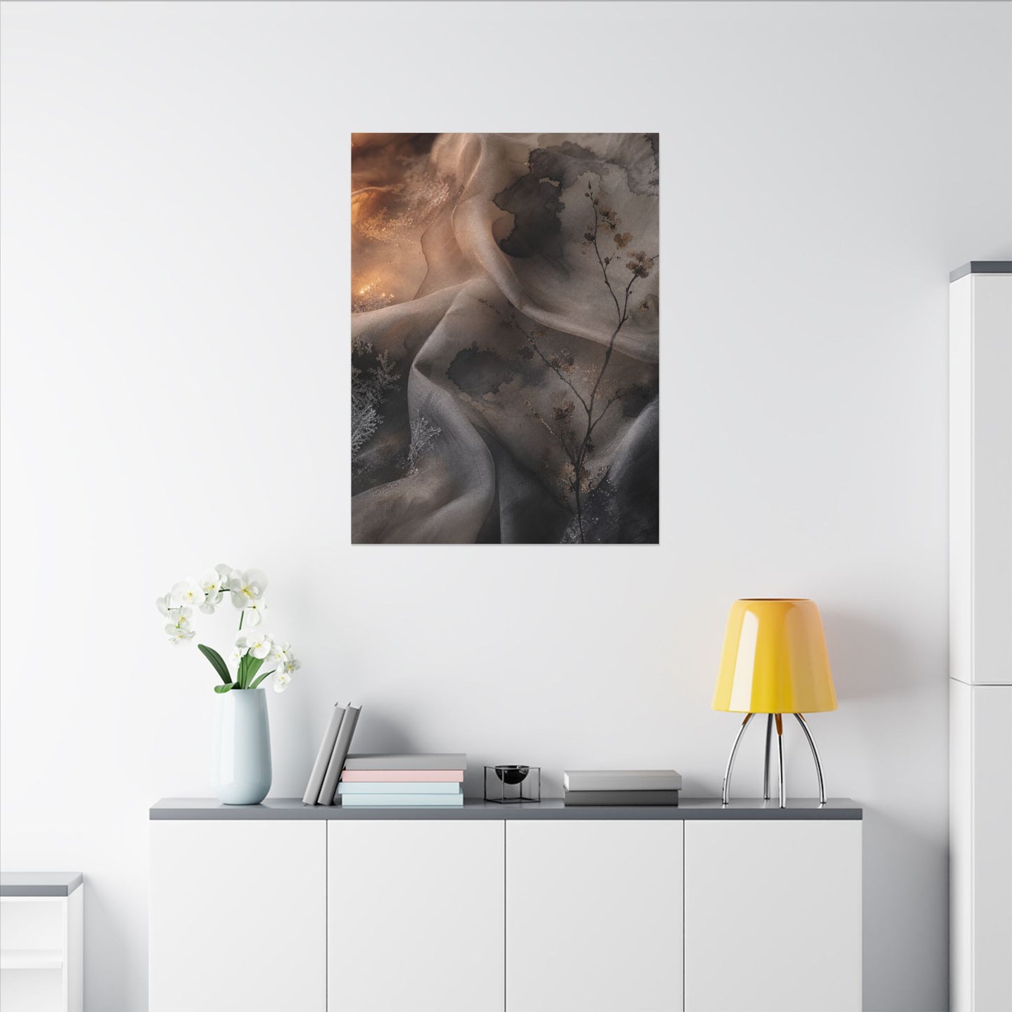 Japandi Silk Drape in Candlelight | Watercolor Canvas Art