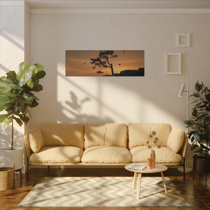 Dark Japandi Pine Tree in Golden Hour | Moody Minimal Canvas Art