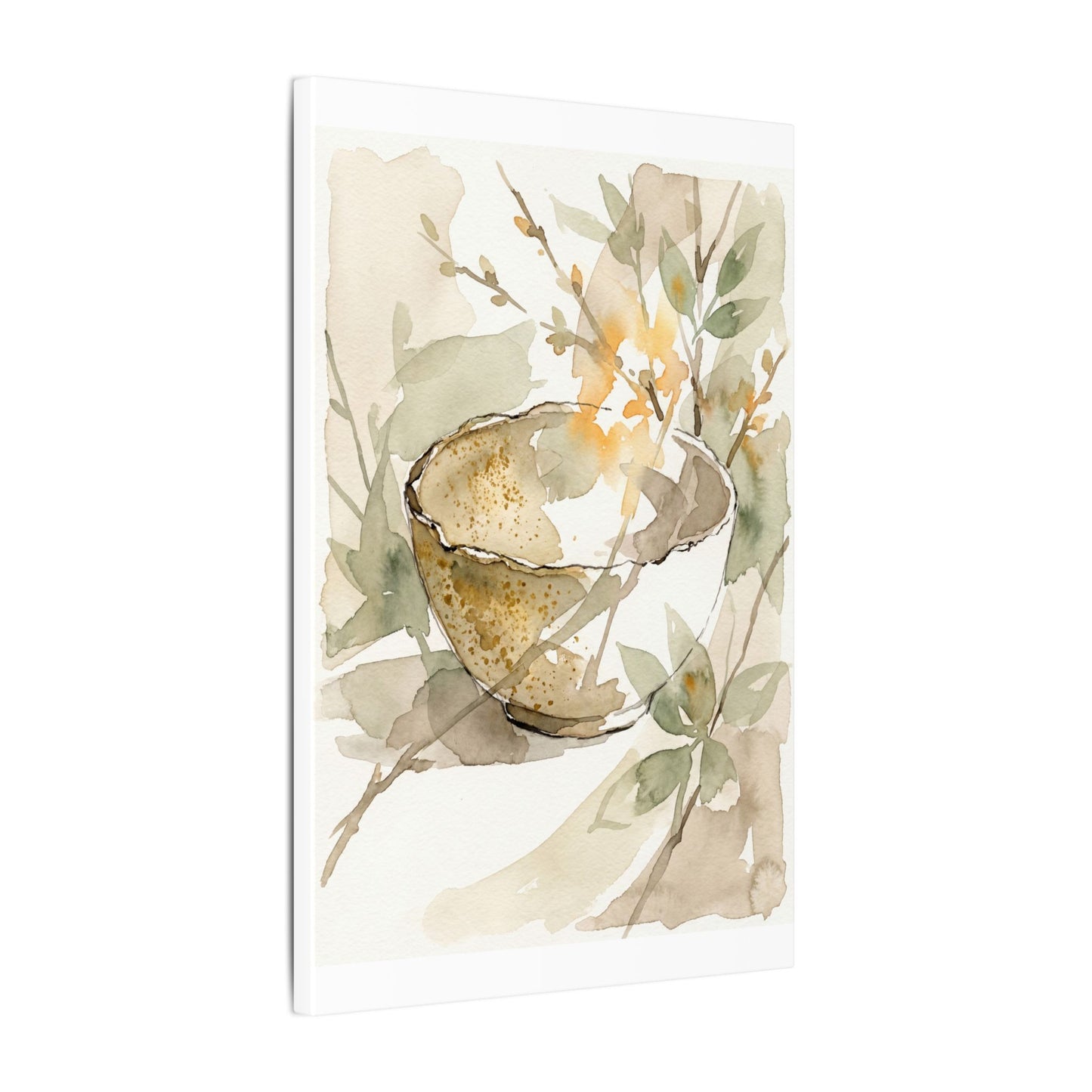 Spring Ceramic Bowl Watercolor Canvas Art | Neutral Decor