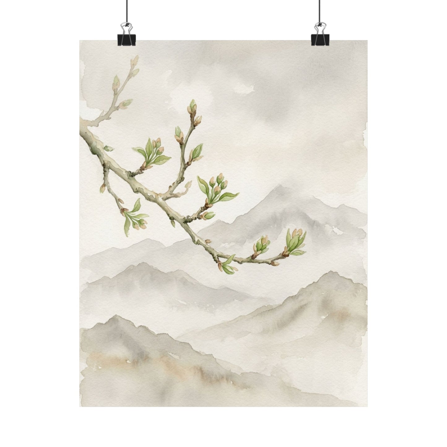 Overcast Mountain Mist Wall Art Print - Japandi Mono No Aware