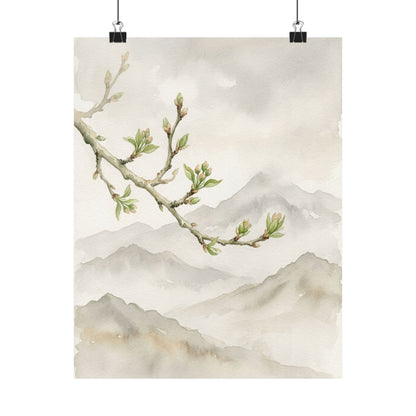 Overcast Mountain Mist Wall Art Print - Japandi Mono No Aware
