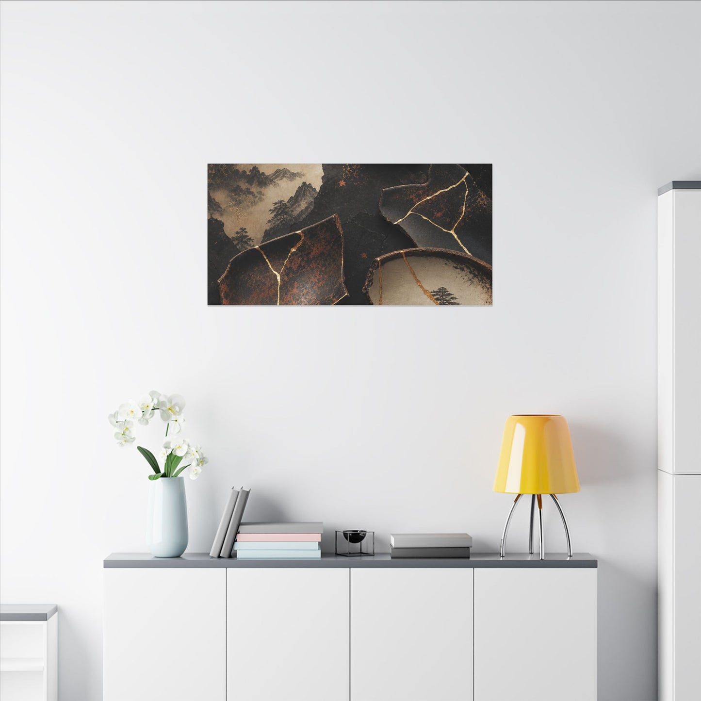 Broken Pottery Gold Vein Canvas Art | Philosophical Kintsugi Art