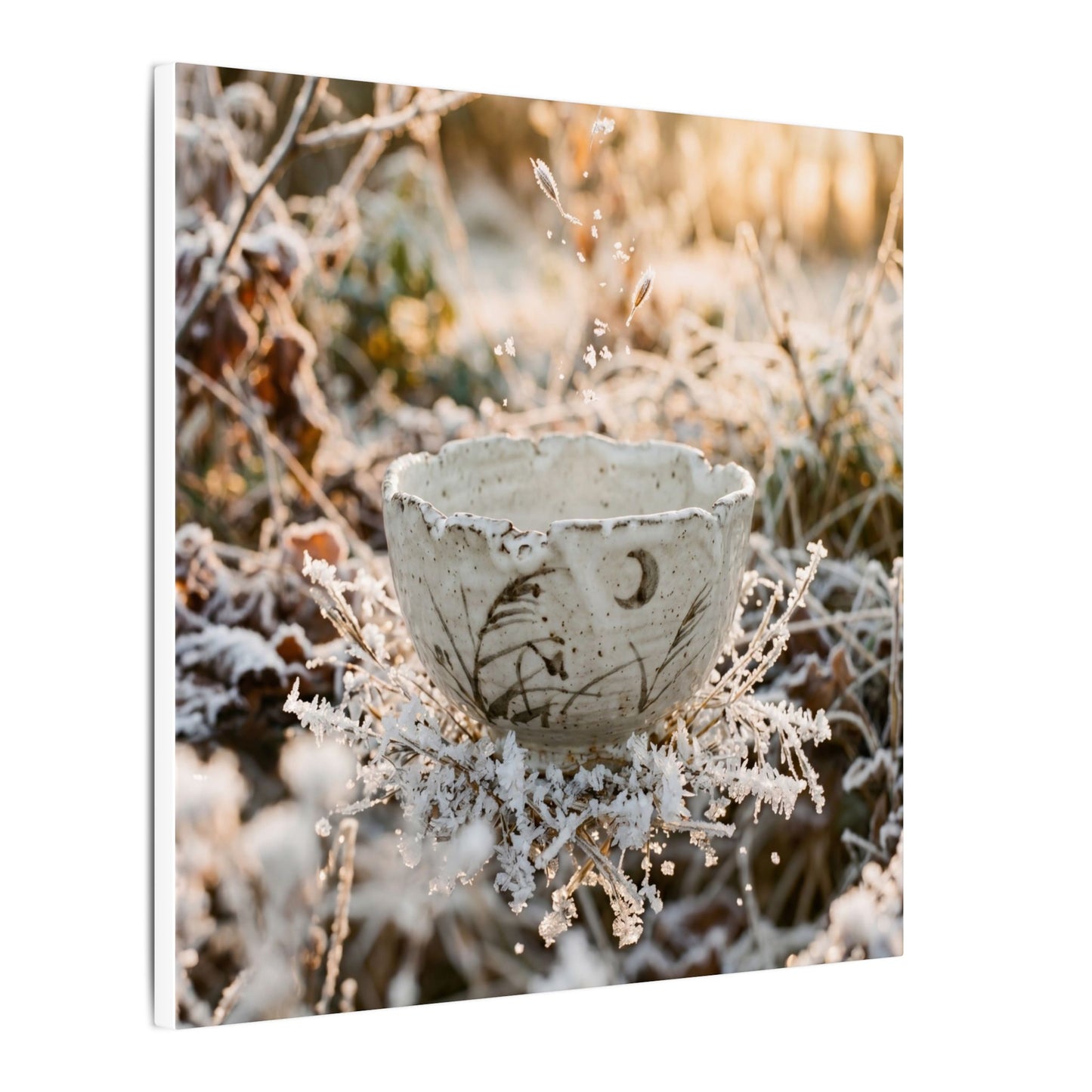 Japandi Ceramic Bowl in Golden Hour | Japanese Pattern Canvas Art