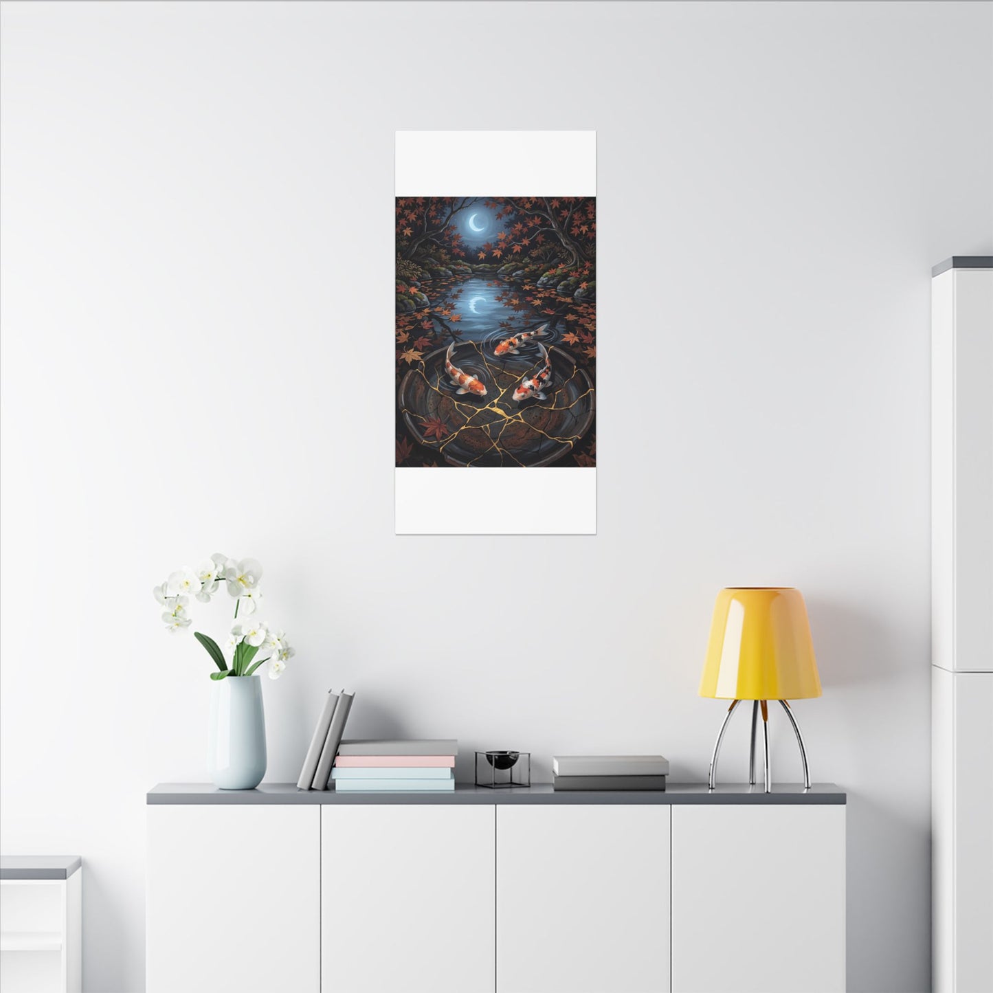 Koi Pond Canvas Art | Autumn Kintsugi Gold Repair Art