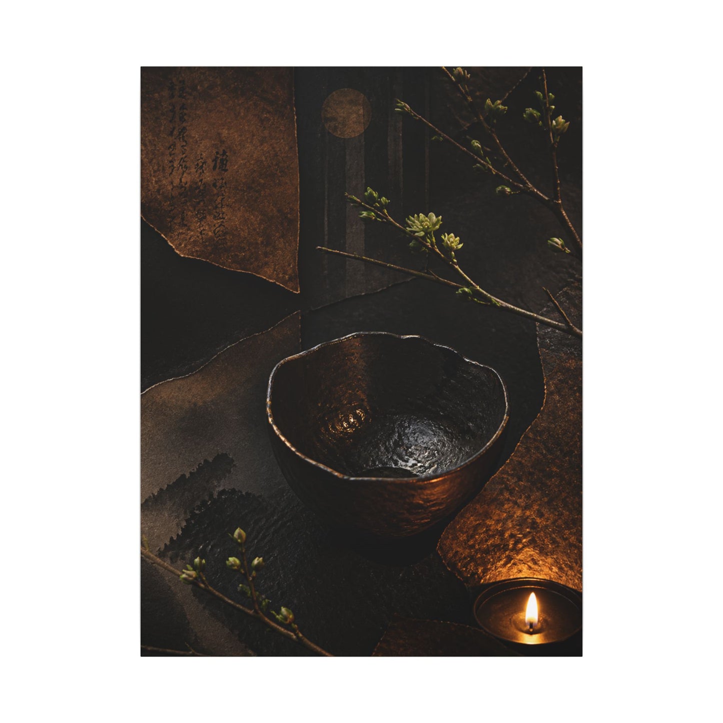 Atmospheric Ceramic Bowl Canvas Art - Shadow Zen Dark Japandi