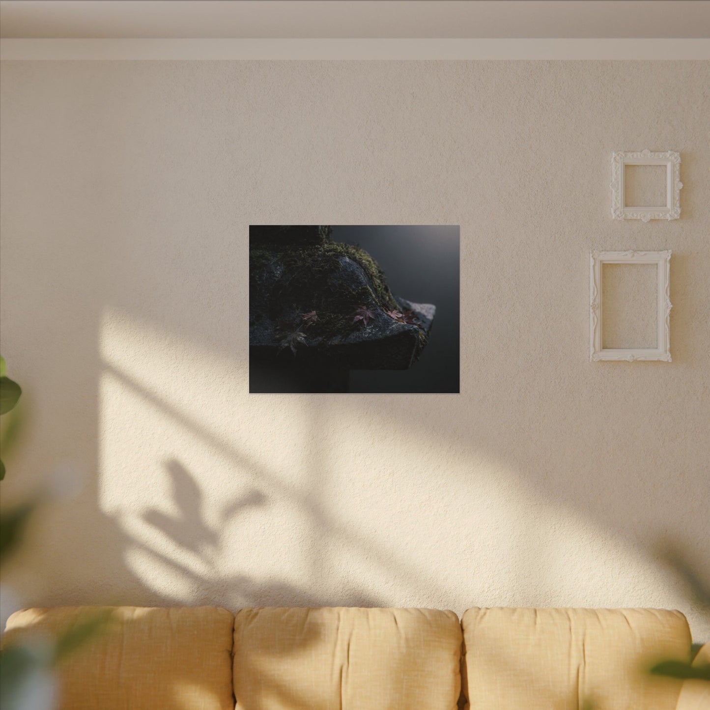 Stone Lantern Moody Minimal Canvas Art | Sophisticated Dark Japandi Art