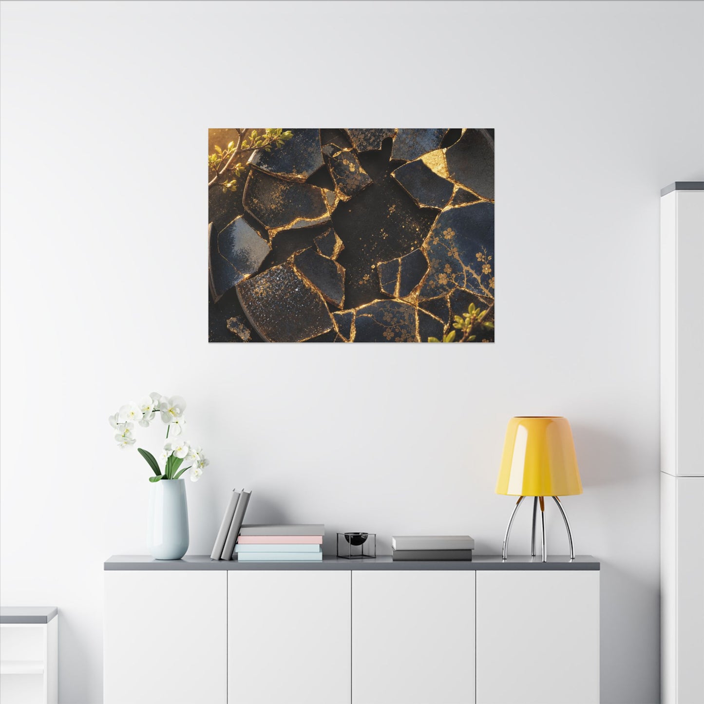 Golden Hour Broken Pottery Canvas Art - Kintsugi Ma