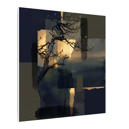 Golden Hour Pine Tree Canvas Art - Dark Japandi Kanso