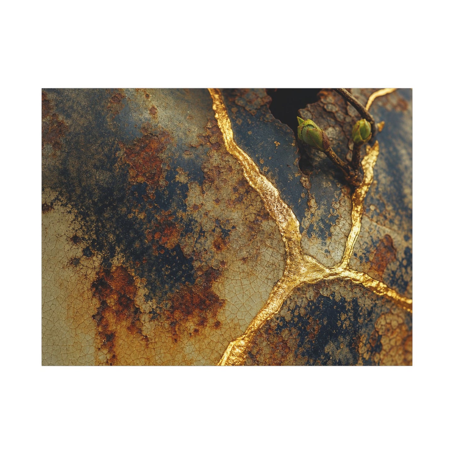 Datsuzoku Rust Patina Canvas Art - Kintsugi Crackle Gold