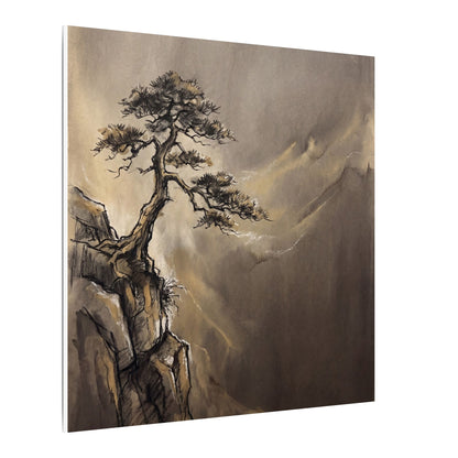 Pine Tree Charcoal Ink Canvas Art | Luxurious Dark Japandi Art