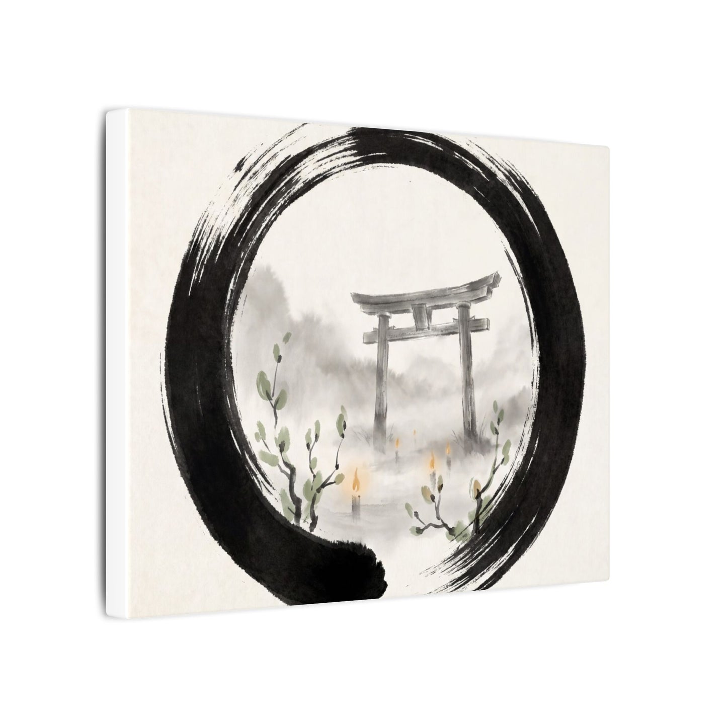 Spring Torii Gate Enso Canvas Art | Tranquil Decor