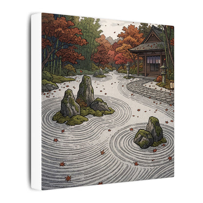 Autumn Rock Garden Ukiyo E Inspired Canvas Art | Peaceful Decor