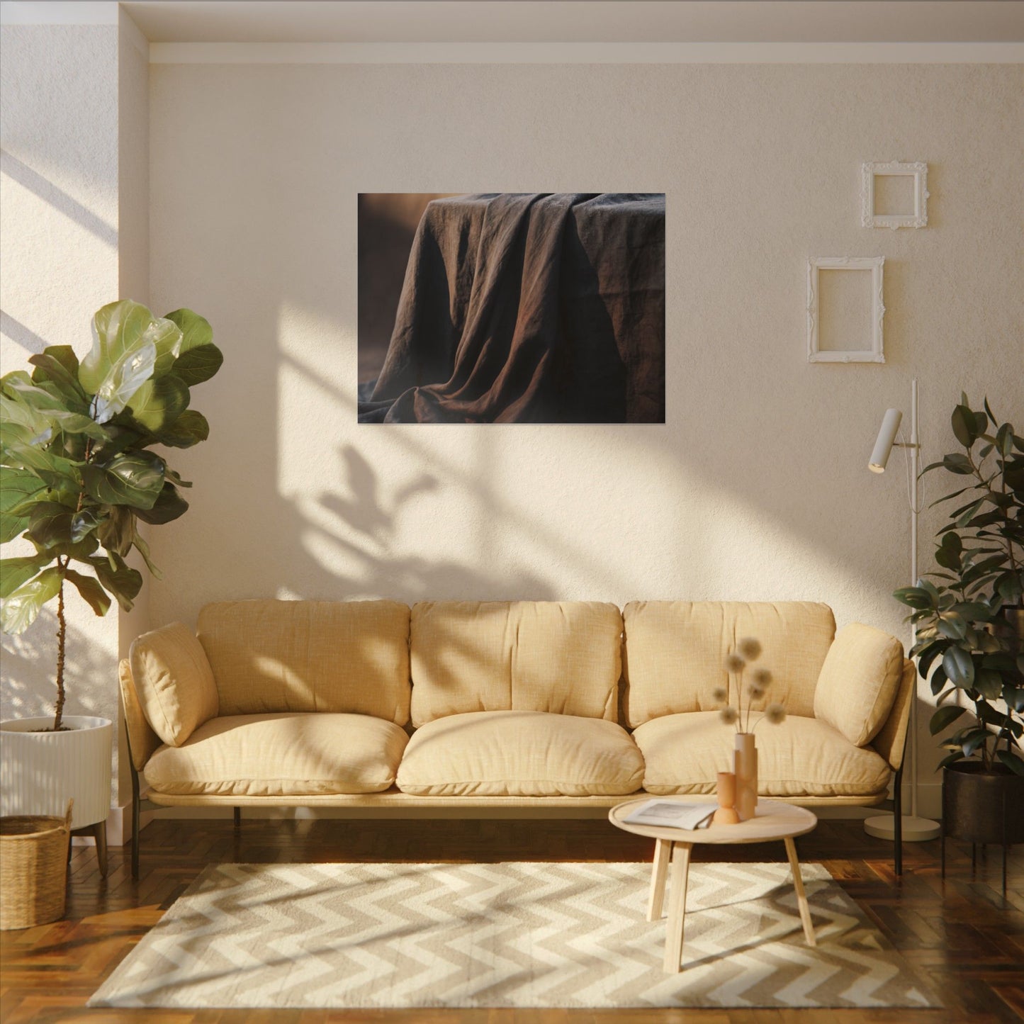 Silk Drape Canvas Art | Winter Dark Japandi Shadow Zen Art