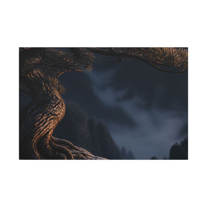 Bold Pine Tree Canvas Art - Shadow Zen Dark Japandi