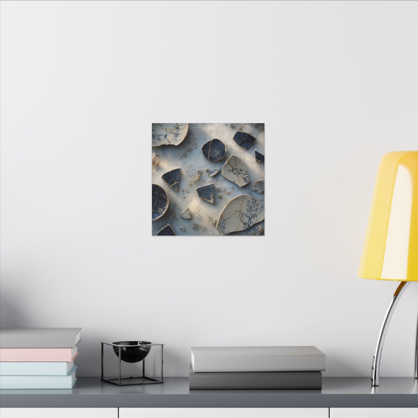 Broken Pottery Canvas Art | Winter Kintsugi Gold Vein Art